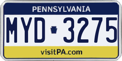 PA license plate MYD3275
