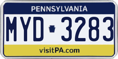PA license plate MYD3283