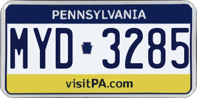 PA license plate MYD3285