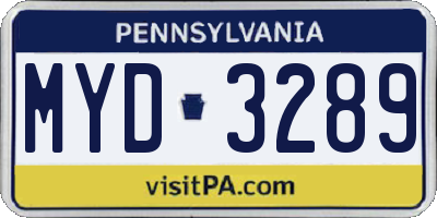 PA license plate MYD3289