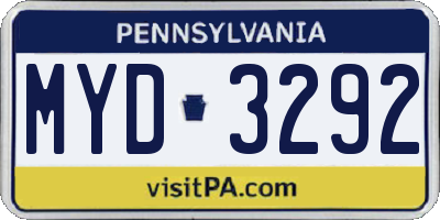 PA license plate MYD3292