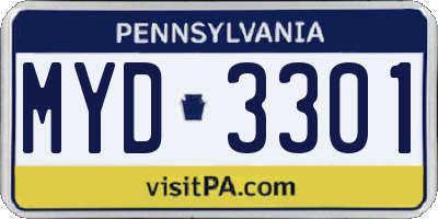 PA license plate MYD3301