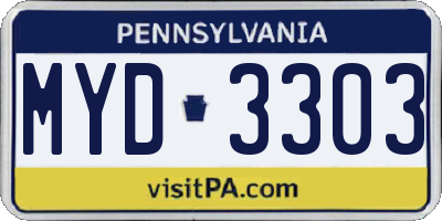 PA license plate MYD3303