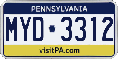 PA license plate MYD3312