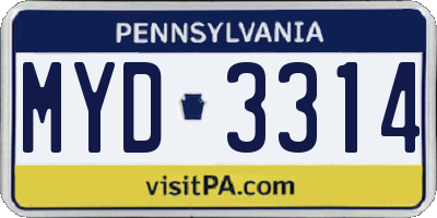 PA license plate MYD3314