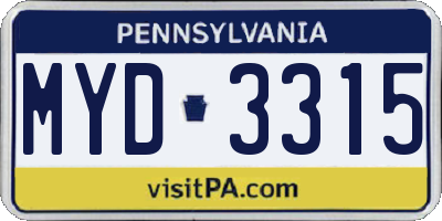 PA license plate MYD3315