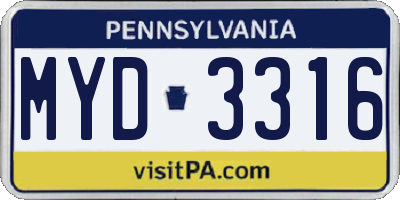 PA license plate MYD3316