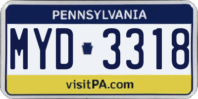 PA license plate MYD3318