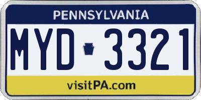 PA license plate MYD3321