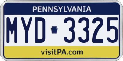 PA license plate MYD3325