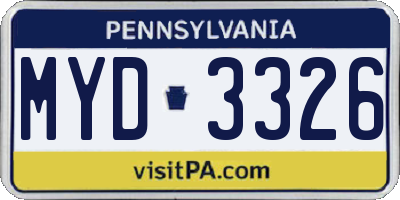 PA license plate MYD3326