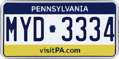 PA license plate MYD3334
