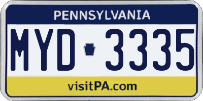 PA license plate MYD3335