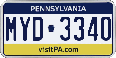PA license plate MYD3340