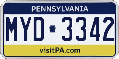 PA license plate MYD3342