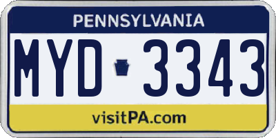 PA license plate MYD3343
