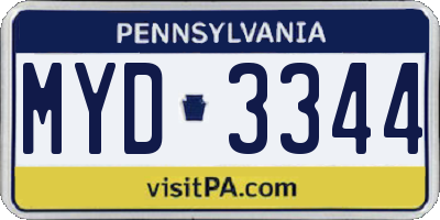 PA license plate MYD3344