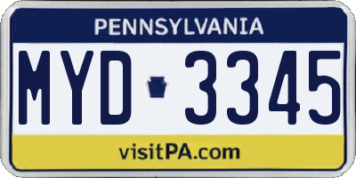 PA license plate MYD3345