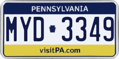 PA license plate MYD3349