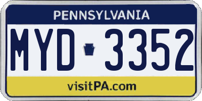 PA license plate MYD3352