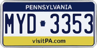 PA license plate MYD3353