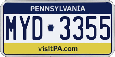PA license plate MYD3355