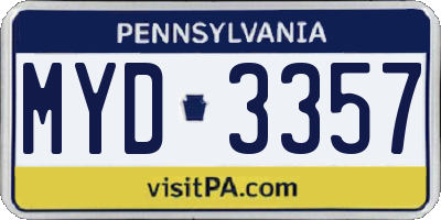 PA license plate MYD3357