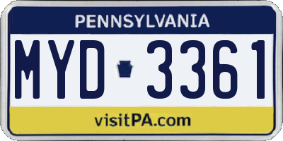 PA license plate MYD3361