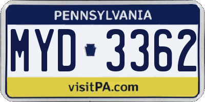 PA license plate MYD3362