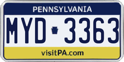 PA license plate MYD3363