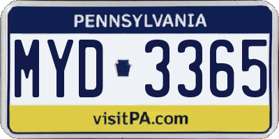 PA license plate MYD3365