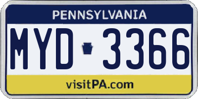 PA license plate MYD3366