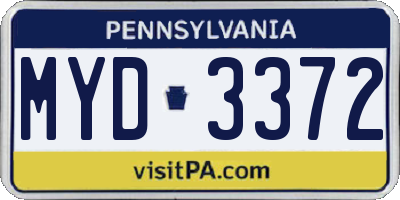 PA license plate MYD3372