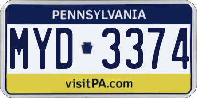 PA license plate MYD3374