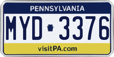 PA license plate MYD3376