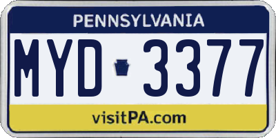 PA license plate MYD3377