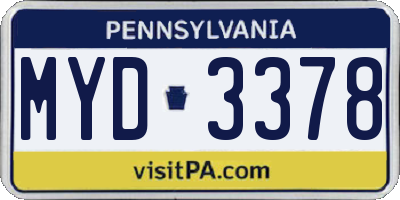 PA license plate MYD3378