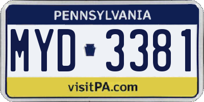 PA license plate MYD3381