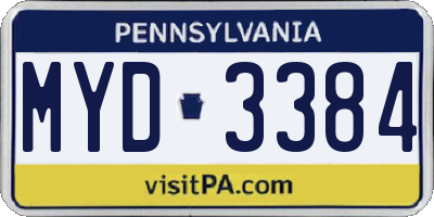 PA license plate MYD3384