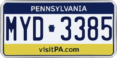 PA license plate MYD3385