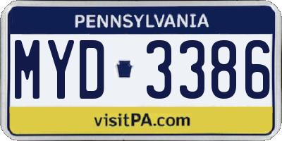 PA license plate MYD3386