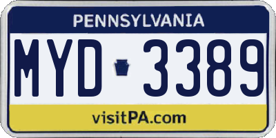 PA license plate MYD3389