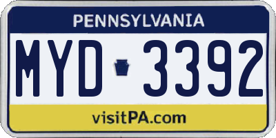 PA license plate MYD3392