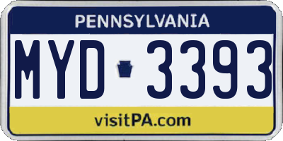 PA license plate MYD3393