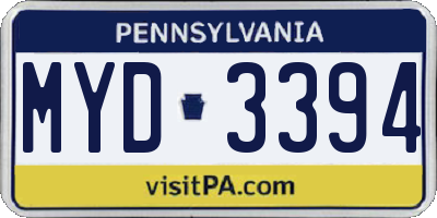 PA license plate MYD3394