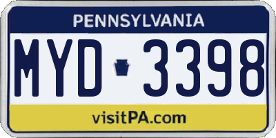 PA license plate MYD3398