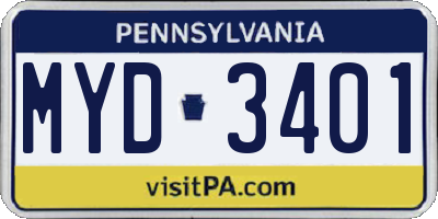 PA license plate MYD3401
