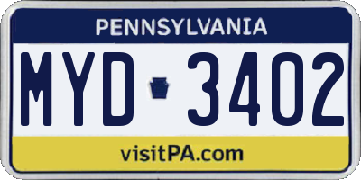 PA license plate MYD3402