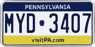 PA license plate MYD3407