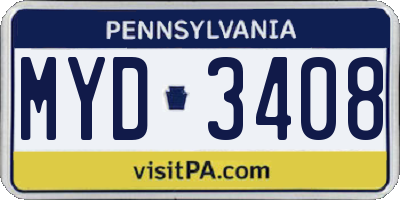 PA license plate MYD3408
